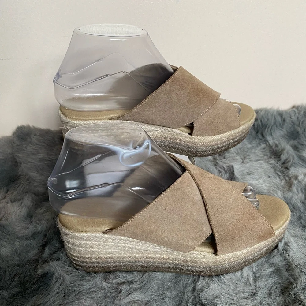 Anthropologie Paseart Tan Wedge Espadrille Shoes with Crossover Design - Picture 2 of 7
